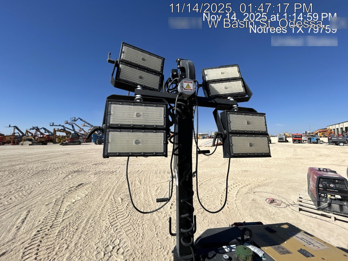 2022 Allmand NLV3GR (4) LED Light Fixture 350W, 23' Vertical Mast, 3kW Prime, Towable, Deep Sea L401, Leveling Jacks, Yanmar T4F 5.8hp