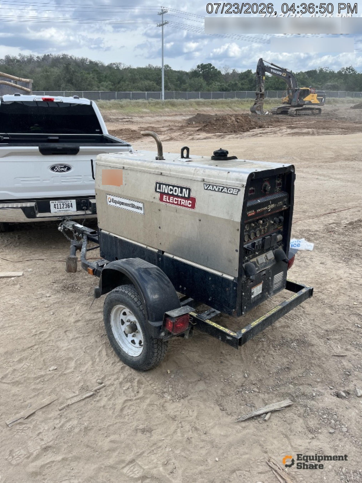 2019 Lincoln Electric Vantage 322 Welder Ready-Pak 3, Two wheel trailer, Fender and Light kit, Cable Rack