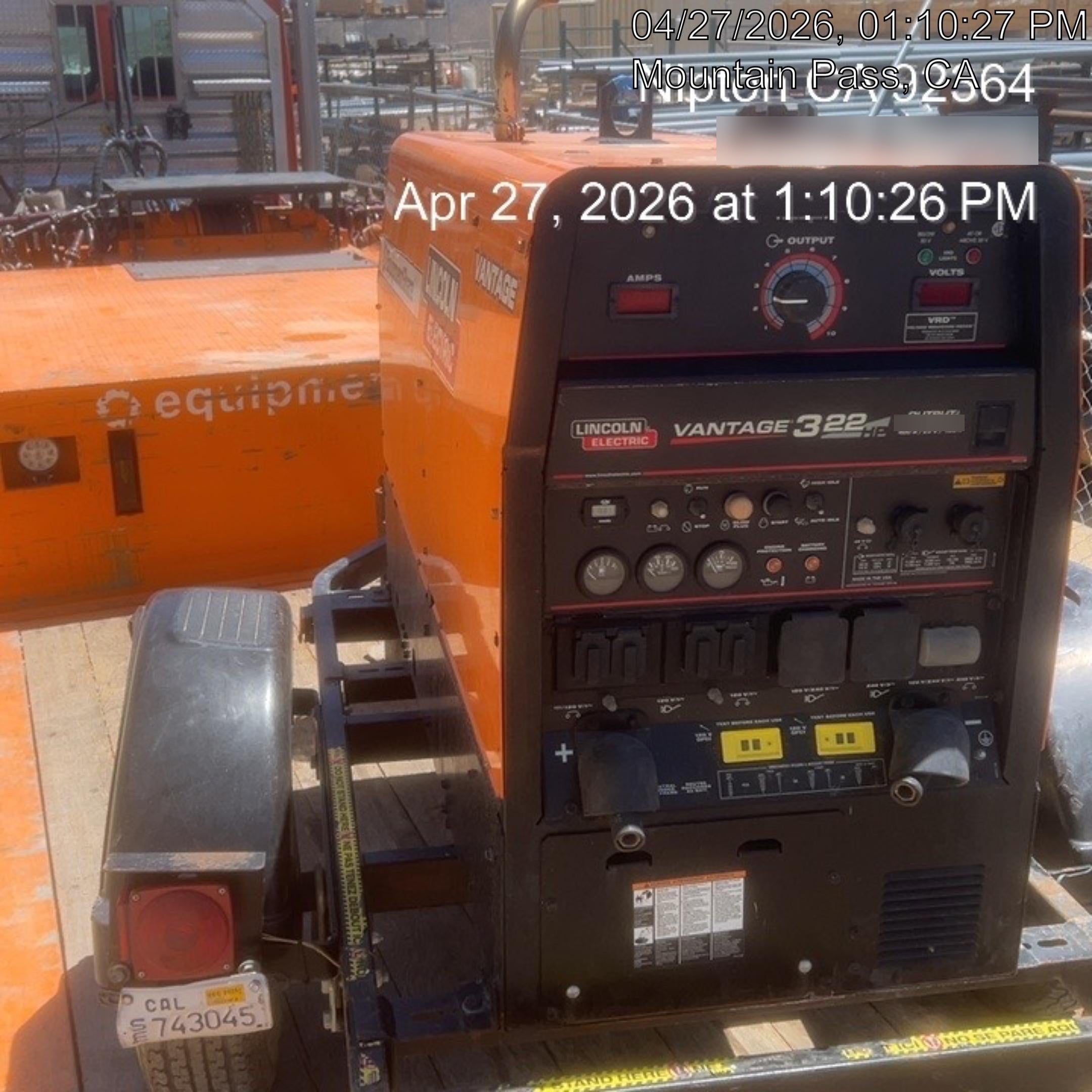 2021 Lincoln Electric Vantage 322 Vantage 322 Ready Pak 3 w/ Decals, ORANGE (includes trailer, cable rack, fender light kit) NO Telematics