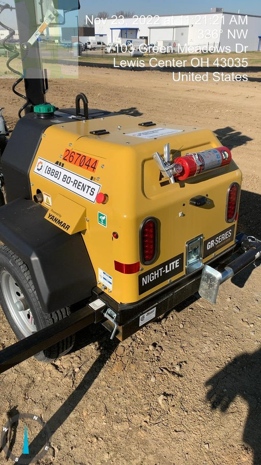 2022 Allmand NLV3GR (4) LED Light Fixture 350W, 23' Vertical Mast, 3kW Prime, Towable, ES Decals, T3