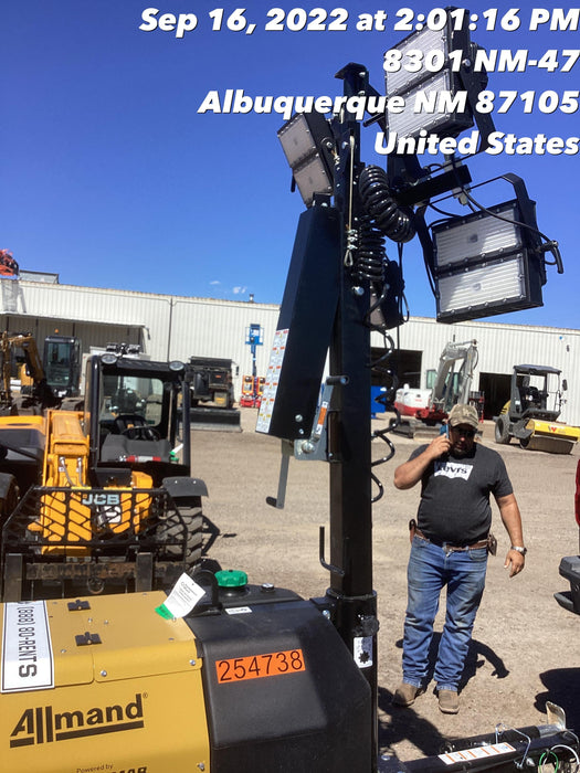 2022 Allmand NLV3GR (4) LED Light Fixture 350W, 23' Vertical Mast, 3kW Prime, Towable, ES Decals, T3