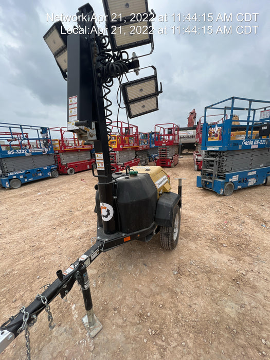 Allmand NLV3GR (4) LED Light Fixture 350W, 23' Vertical Mast, 3kW Prime, Towable, Deep Sea L401, Leveling Jacks, Yanmar T4F 5.8hp