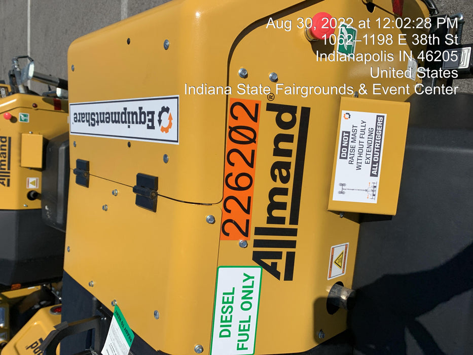 2022 Allmand NLV3GR (4) LED Light Fixture 350W, 23' Vertical Mast, 3kW Prime, Towable, Deep Sea L401, Leveling Jacks, Yanmar T4F 5.8hp