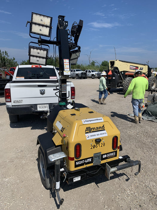 2022 Allmand NLV3GR (4) LED Light Fixture 350W, 23' Vertical Mast, 3kW Prime, Towable, Deep Sea L401, Leveling Jacks, Yanmar T4F 5.8hp