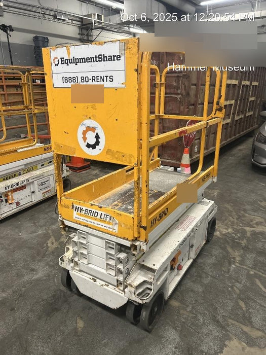 Custom Equipment HB-1430 <ul>
 <li>Hy-Brid Scissor Lift</li>
  <li>Platform capacity up to 670 lbs.</li>
  <li>Working height up to 20 ft</li>
  <li>Weighs under 1,700 lbs.</li>
  <li>Non-marking wheels </li>
</ul>