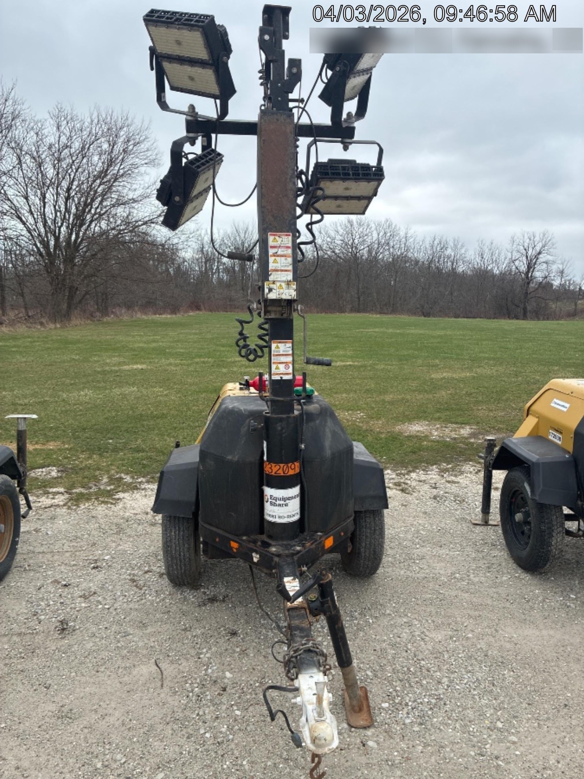 2022 Allmand NLV3GR (4) LED Light Fixture 350W, 23' Vertical Mast, 3kW Prime, Towable, Deep Sea L401, Leveling Jacks, Yanmar T4F 5.8hp
