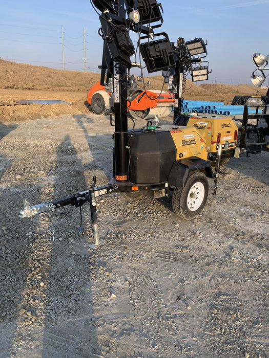 2021 Allmand NLV3GR (4) LED Light Fixture 350W, 23' Vertical Mast, 3kW Prime, Towable, Deep Sea L401, Leveling Jacks, Yanmar T4F 5.8hp