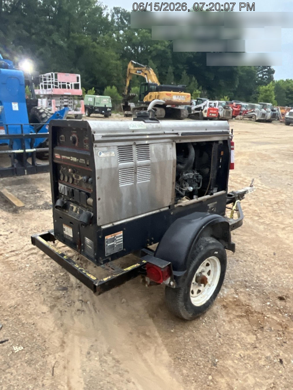 2019 Lincoln Electric Vantage 322 Welder Ready-Pak 3, Two wheel trailer, Fender and Light kit, Cable Rack