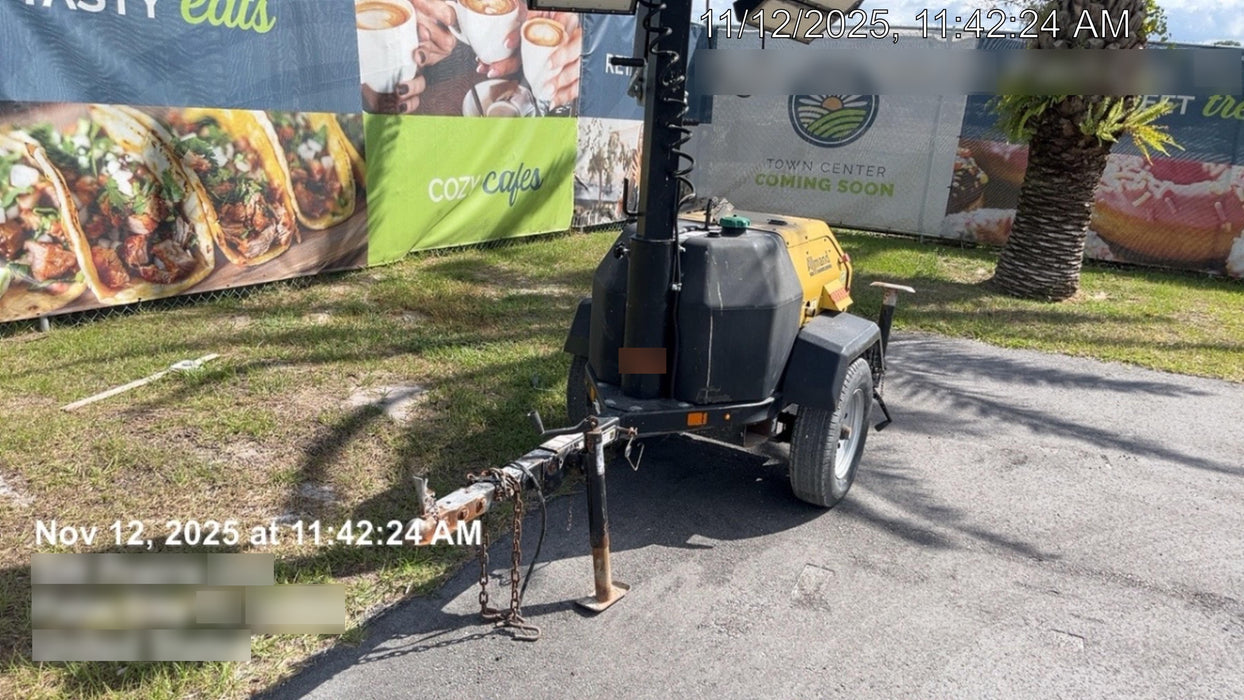 2022 Allmand NLV3GR (4) LED Light Fixture 350W, 23' Vertical Mast, 3kW Prime, Towable, Deep Sea L401, Leveling Jacks, Yanmar T4F 5.8hp