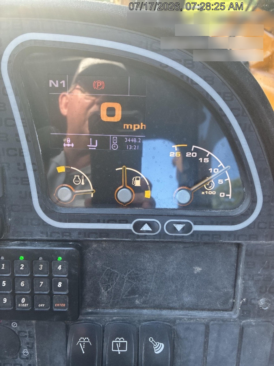 2019 JCB 509-42 Cab/Heat/Air, 74 HP, Solid Tires, STD Worklight, Beacon, Aux Hydraulics, Lifting Eye, Back up Alarm 66" Carriage/60" Forks