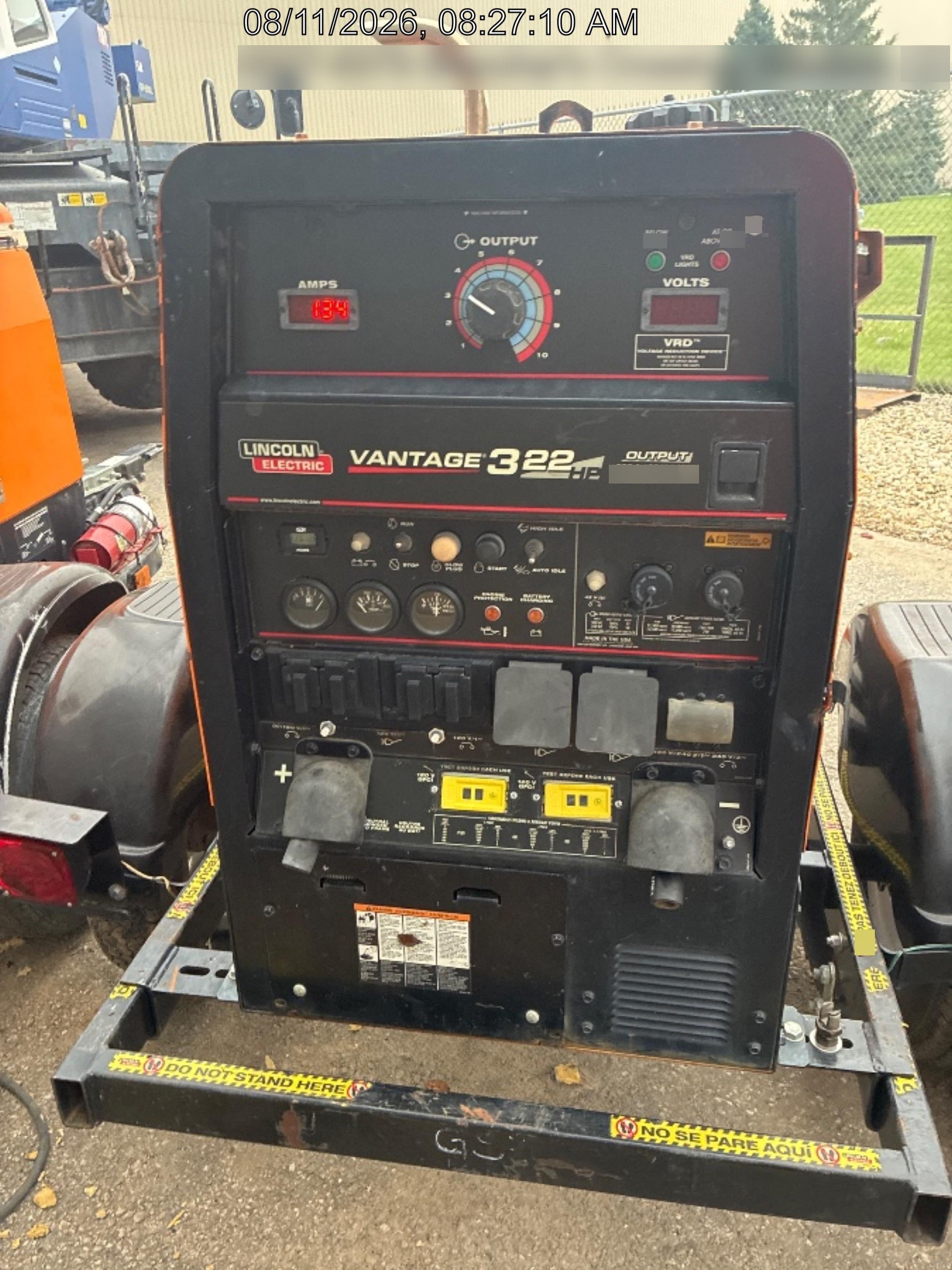 2021 Lincoln Electric Vantage 322 Vantage 322 Ready Pak 3 w/ Decals, ORANGE (includes trailer, cable rack, fender light kit) NO Telematics