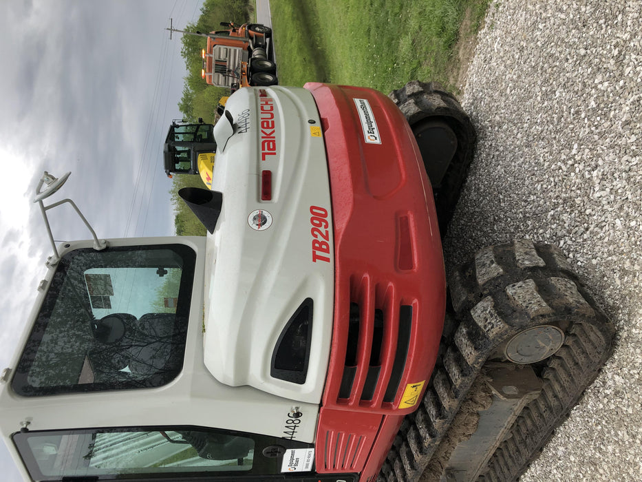 2019 Takeuchi TB290 Cab/Heat/AC Rubber tracks, Dozer blade, Travel alarm, Auxiliary hydraulics w/Manual QC, Hydraulic thumb, 18", 24", and 36" Buckets