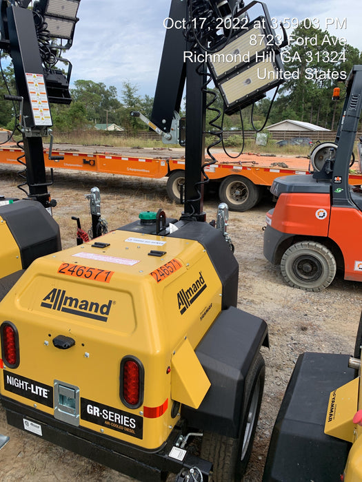 2022 Allmand NLV3GR (4) LED Light Fixture 350W, 23' Vertical Mast, 3kW Prime, Towable