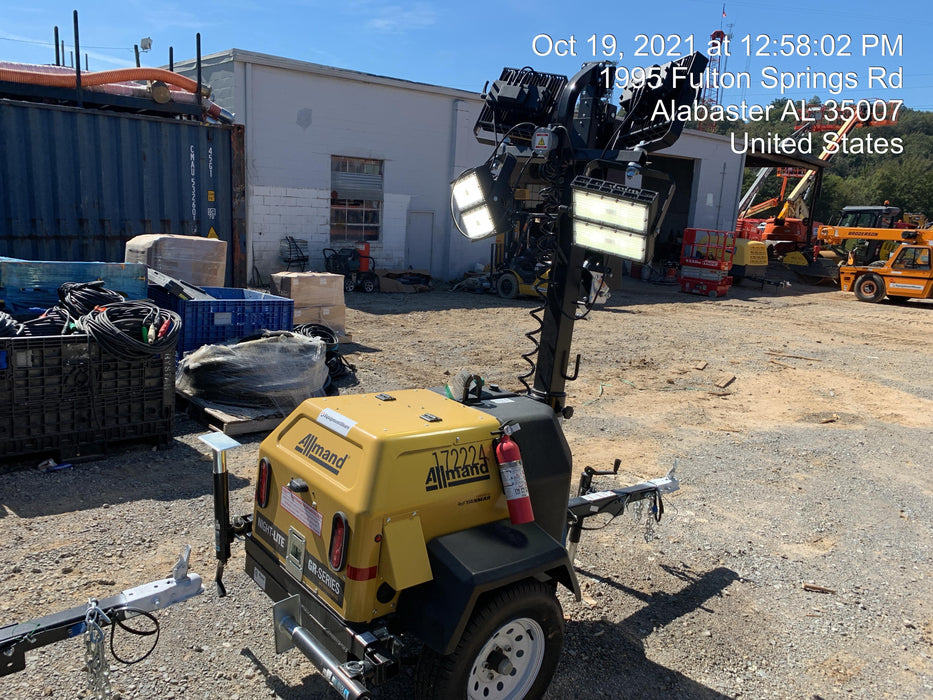 2021 Allmand NLV3GR (4) LED Light Fixture 350W, 23' Vertical Mast, 3kW Prime, Towable, Deep Sea L401, Leveling Jacks, Yanmar T4F 5.8hp