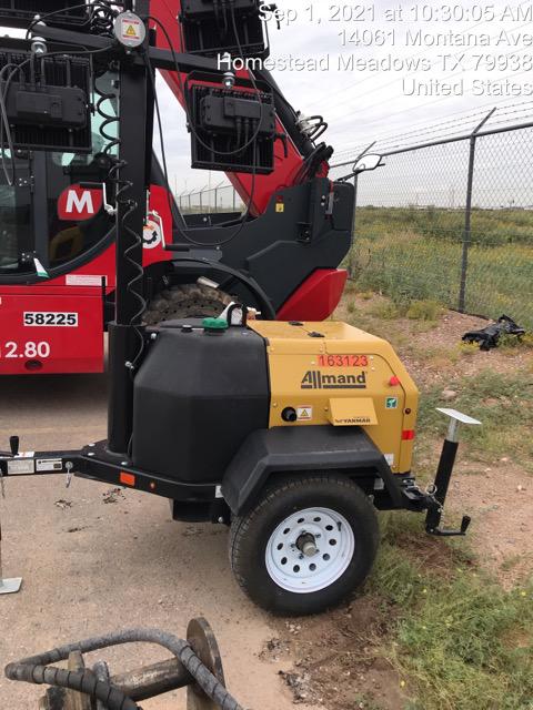 2021 Allmand NLV3GR (4) LED Light Fixture 350W, 23' Vertical Mast, 3kW Prime, Towable, Deep Sea L401, Leveling Jacks, Yanmar T4F 5.8hp