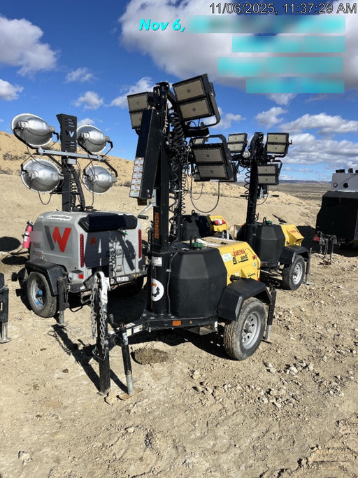 2022 Allmand NLV3GR (4) LED Light Fixture 350W, 23' Vertical Mast, 3kW Prime, Towable, ES Decals, T3