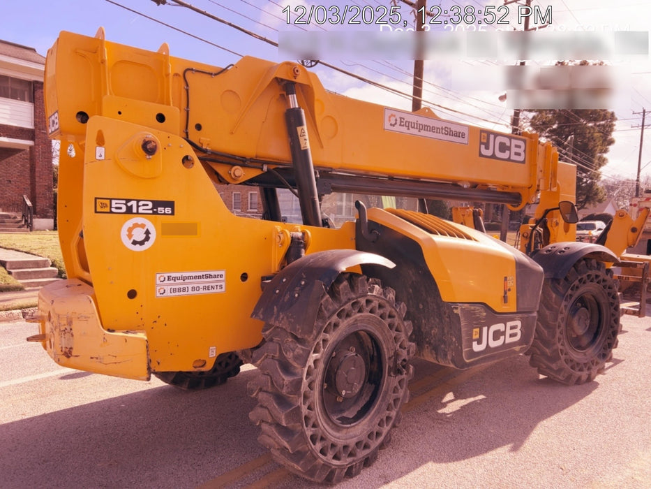 2019 JCB 512-56 Canopy, 109 HP, Solid Tires, STD Worklight, Beacon, Aux Hydraulics, Lifting Eye, Back up Alarm w/66" Carriage/60" Forks