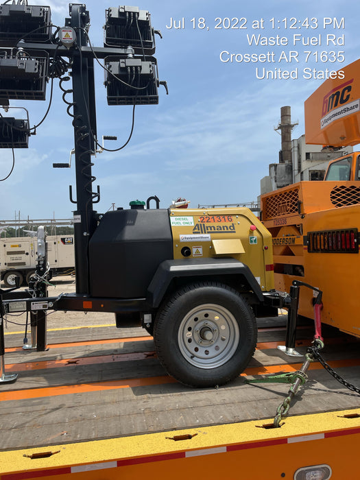 2022 Allmand NLV3GR (4) LED Light Fixture 350W, 23' Vertical Mast, 3kW Prime, Towable, Deep Sea L401, Leveling Jacks, Yanmar T4F 5.8hp