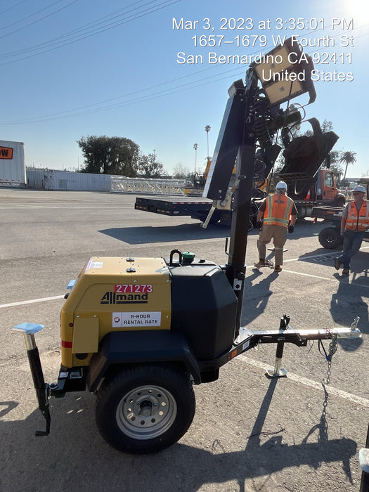 2022 Allmand NLV3GR (4) LED Light Fixture 350W, 23' Vertical Mast, 3kW Prime, Towable, ES Decals, T3