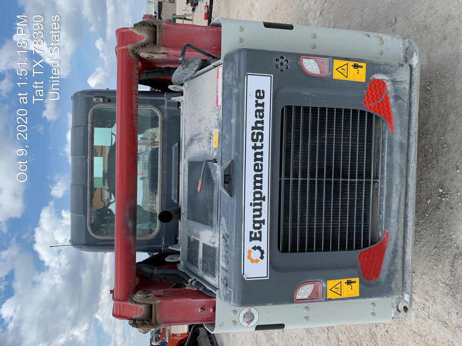 2019 Takeuchi TL10V2-CR Cab/Heat/AC, Rubber Tracks, Backup Alarm, Front & rear working Lights, Auxiliary Hydraulics, 2 Speed Travel, Engine Monitoring System, Hydraulic universal quick hitch w/76" HD smooth dirt bucket with bolt-on edge, 20.3 cubic feet capacity, 48" Pallet forks and frame