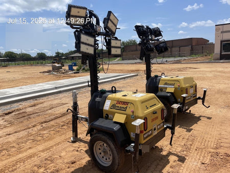 2022 Allmand NLV3GR (4) LED Light Fixture 350W, 23' Vertical Mast, 3kW Prime, Towable, Deep Sea L401, Leveling Jacks, Yanmar T4F 5.8hp