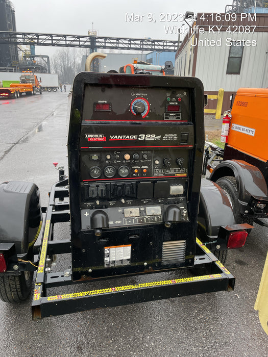 2019 Lincoln Electric Vantage 322 Welder Ready-Pak 3, Two wheel trailer, Fender and Light kit, Cable Rack