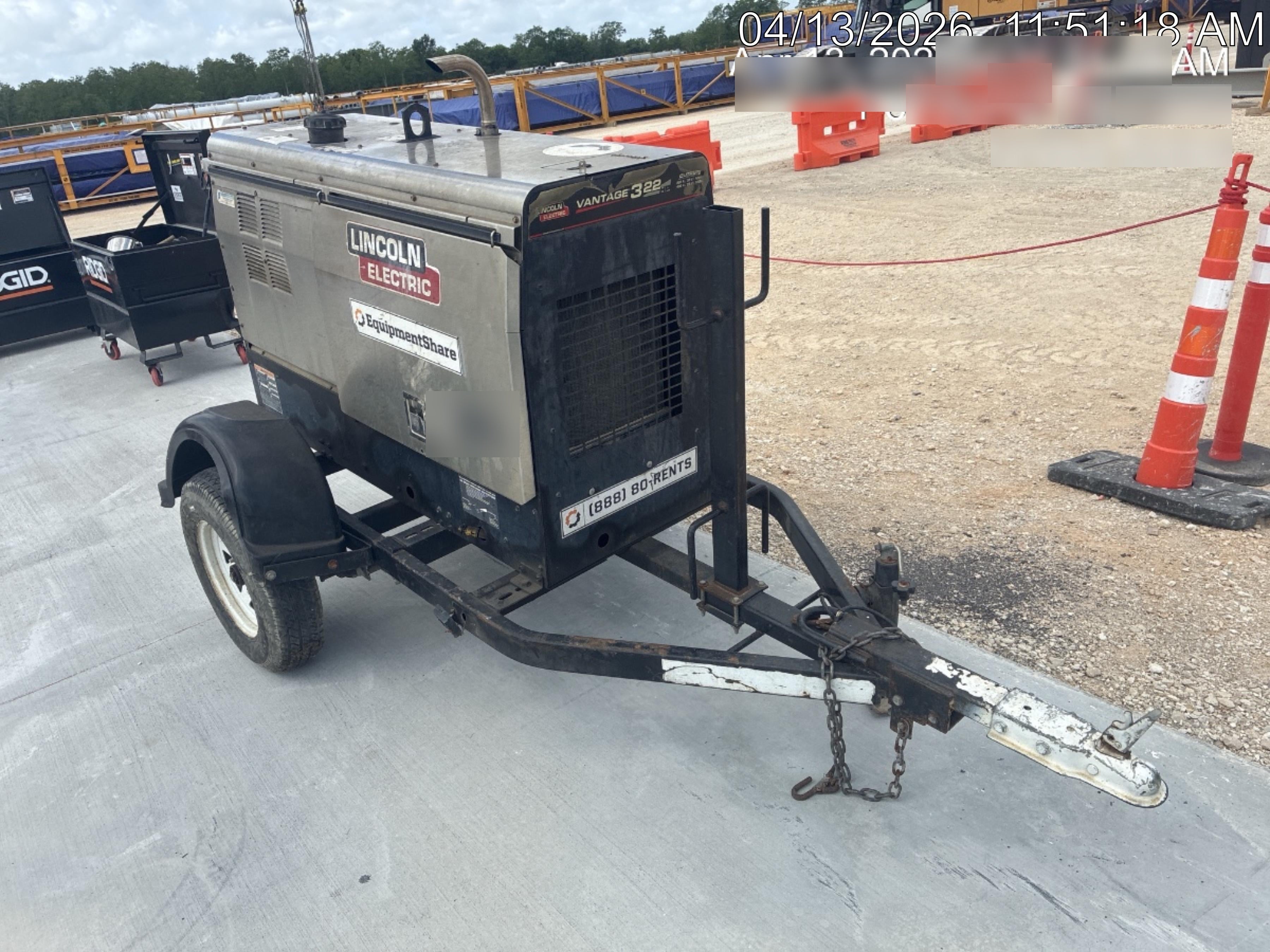 2019 Lincoln Electric Vantage 322 Ready-Pak 3, Two Wheel Trailer, Fender and Light Kit, Cable Rack