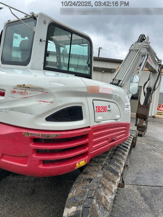 2019 Takeuchi TB290 Cab, AC, Rubber Tracks, Dozer Blade, Travel Alarm, Control Pattern Change Valve, Auxiliary Hydraulics w/18" Quick Coupler Bucket with teeth, 6.2 cu. ft. capacity/24" Quick Coupler Bucket with teeth, 8.6 cu. ft. capacity/36" Quick Coupler Bucket with teeth, 13.4 cu. ft. capacity, Quick Coupler, Hydraulic Thumb Installed