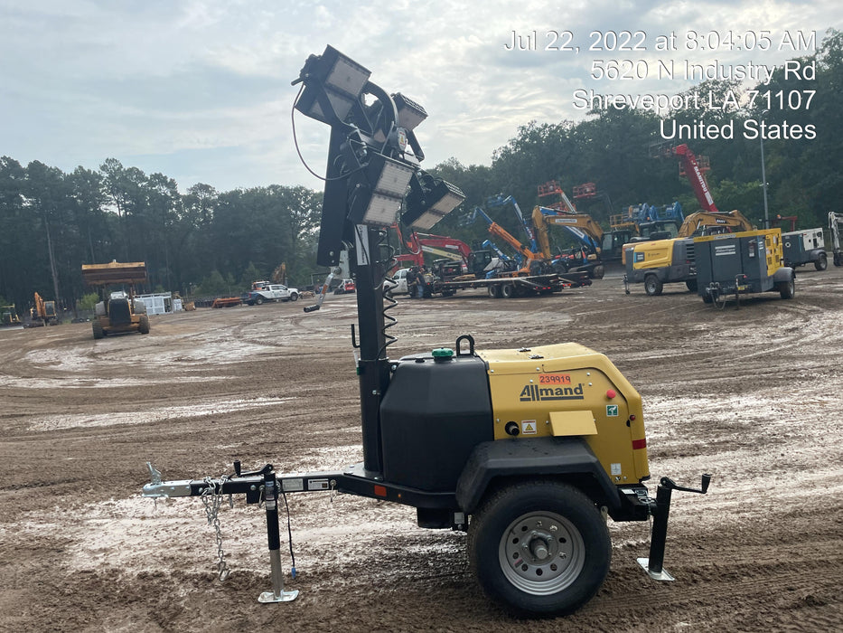 2022 Allmand NLV3GR (4) LED Light Fixture 350W, 23' Vertical Mast, 3kW Prime, Towable, Deep Sea L401, Leveling Jacks, Yanmar T4F 5.8hp