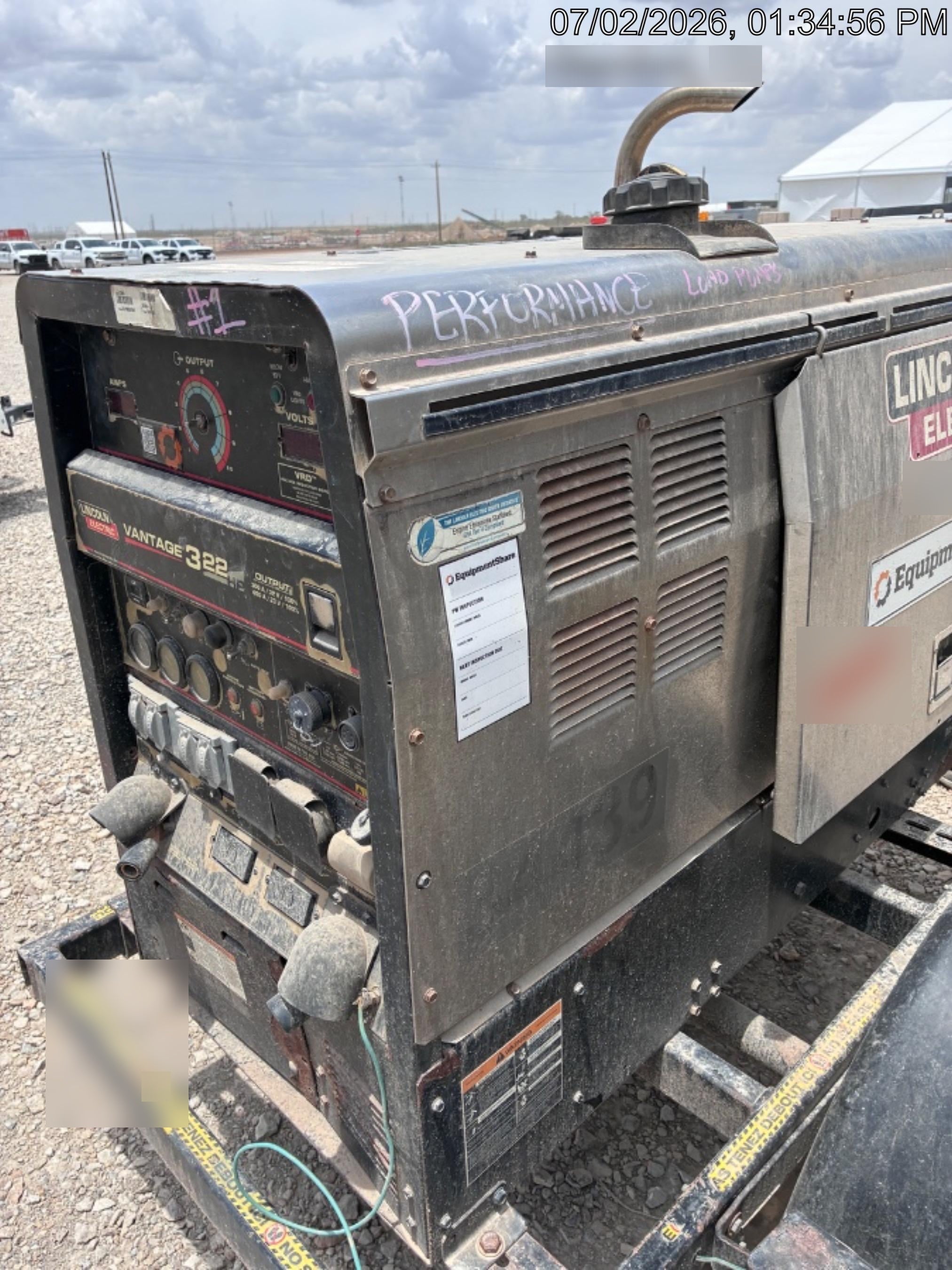 2019 Lincoln Electric Vantage 322 Welder Ready-Pak 3, Two wheel trailer, Fender and Light kit, Cable Rack