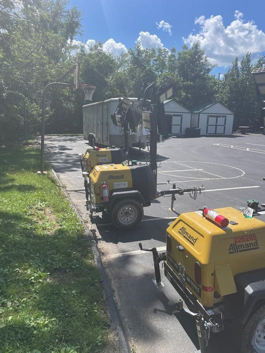 2022 Allmand NLV3GR (4) LED Light Fixture 350W, 23' Vertical Mast, 3kW Prime, Towable, Deep Sea L401, Leveling Jacks, Yanmar T4F 5.8hp