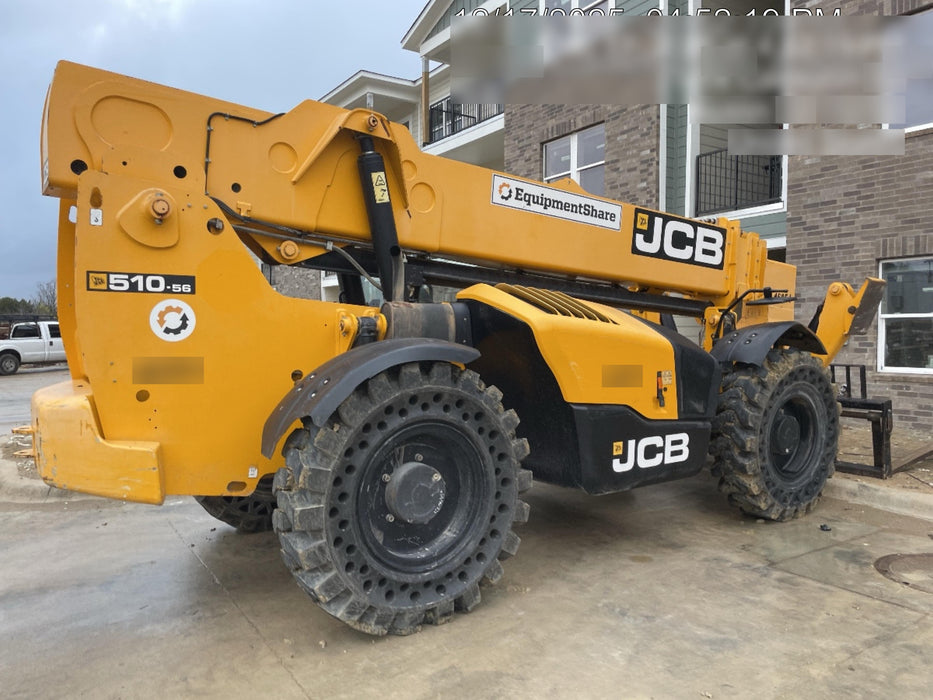 2019 JCB 510-56 Canopy, 74 HP, Solid Tires, STD Worklight, Beacon, Aux Hydraulics, Lifting Eye, Back up Alarm w/66" Carriage/60" Forks