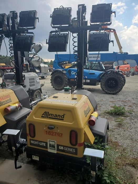 2021 Allmand NLV3GR (4) LED Light Fixture 350W, 23' Vertical Mast, 3kW Prime, Towable, Deep Sea L401, Leveling Jacks, Yanmar T4F 5.8hp