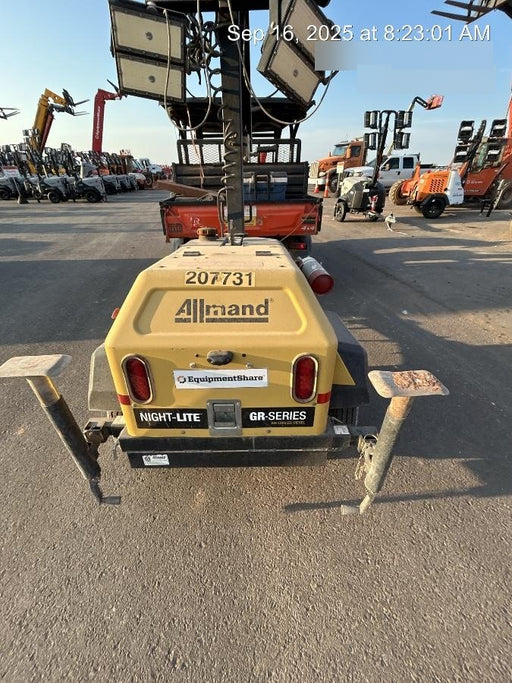 2022 Allmand NLV3GR (4) LED Light Fixture 350W, 23' Vertical Mast, 3kW Prime, Towable, Deep Sea L401, Leveling Jacks, Yanmar T4F 5.8hp