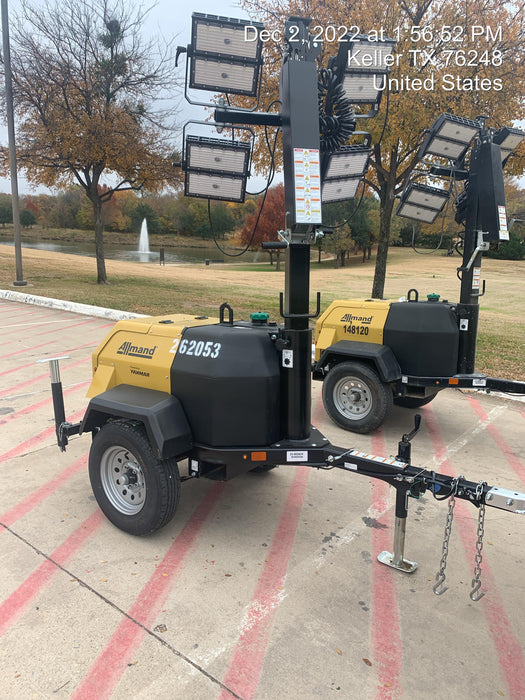 2022 Allmand NLV3GR (4) LED Light Fixture 350W, 23' Vertical Mast, 3kW Prime, Towable, ES Decals, T3
