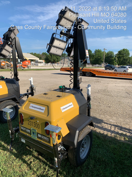 2022 Allmand NLV3GR (4) LED Light Fixture 350W, 23' Vertical Mast, 3kW Prime, Towable, Deep Sea L401, Leveling Jacks, Yanmar T4F 5.8hp