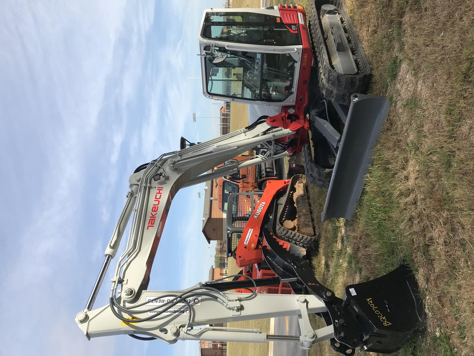 2019 Takeuchi TB290 Cab, AC, Rubber Tracks, Dozer Blade, Travel Alarm, Control Pattern Change Valve, Auxiliary Hydraulics w/18" Quick Coupler Bucket with teeth, 6.2 cu. ft. capacity/24" Quick Coupler Bucket with teeth, 8.6 cu. ft. capacity/36" Quick Coupler Bucket with teeth, 13.4 cu. ft. capacity, Quick Coupler, Hydraulic Thumb Installed