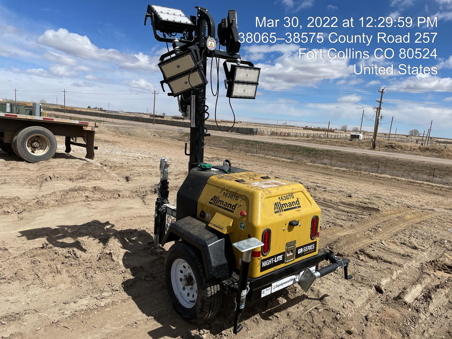 2021 Allmand NLV3GR (4) LED Light Fixture 350W, 23' Vertical Mast, 3kW Prime, Towable, Deep Sea L401, Leveling Jacks, Yanmar T4F 5.8hp