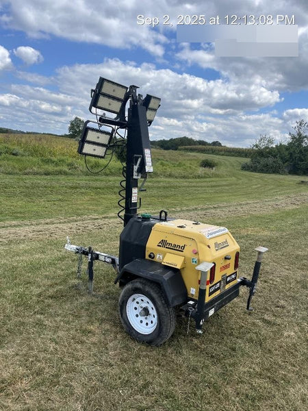 Allmand NLV3GR (4) LED Light Fixture 350W, 23' Vertical Mast, 3kW Prime, Towable, Deep Sea L401, Leveling Jacks, Yanmar T4F 5.8hp