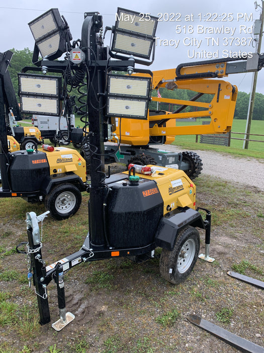 2022 Allmand NLV3GR (4) LED Light Fixture 350W, 23' Vertical Mast, 3kW Prime, Towable, Deep Sea L401, Leveling Jacks, Yanmar T4F 5.8hp