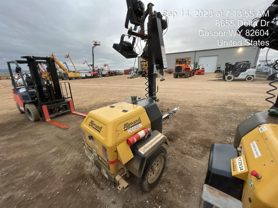 2022 Allmand NLV3GR (4) LED Light Fixture 350W, 23' Vertical Mast, 3kW Prime, Towable, ES Decals, T3