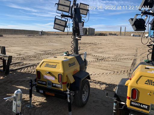 2022 Allmand NLV3GR (4) LED Light Fixture 350W, 23' Vertical Mast, 3kW Prime, Towable, ES Decals, T3