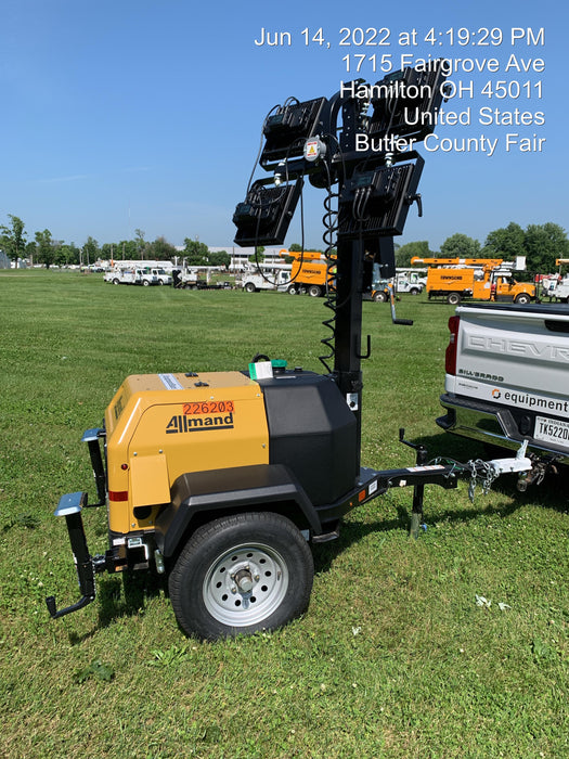 2022 Allmand NLV3GR (4) LED Light Fixture 350W, 23' Vertical Mast, 3kW Prime, Towable, Deep Sea L401, Leveling Jacks, Yanmar T4F 5.8hp