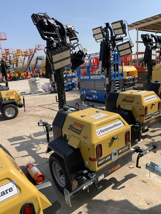 2022 Allmand NLV3GR (4) LED Light Fixture 350W, 23' Vertical Mast, 3kW Prime, Towable, Deep Sea L401, Leveling Jacks, Yanmar T4F 5.8hp