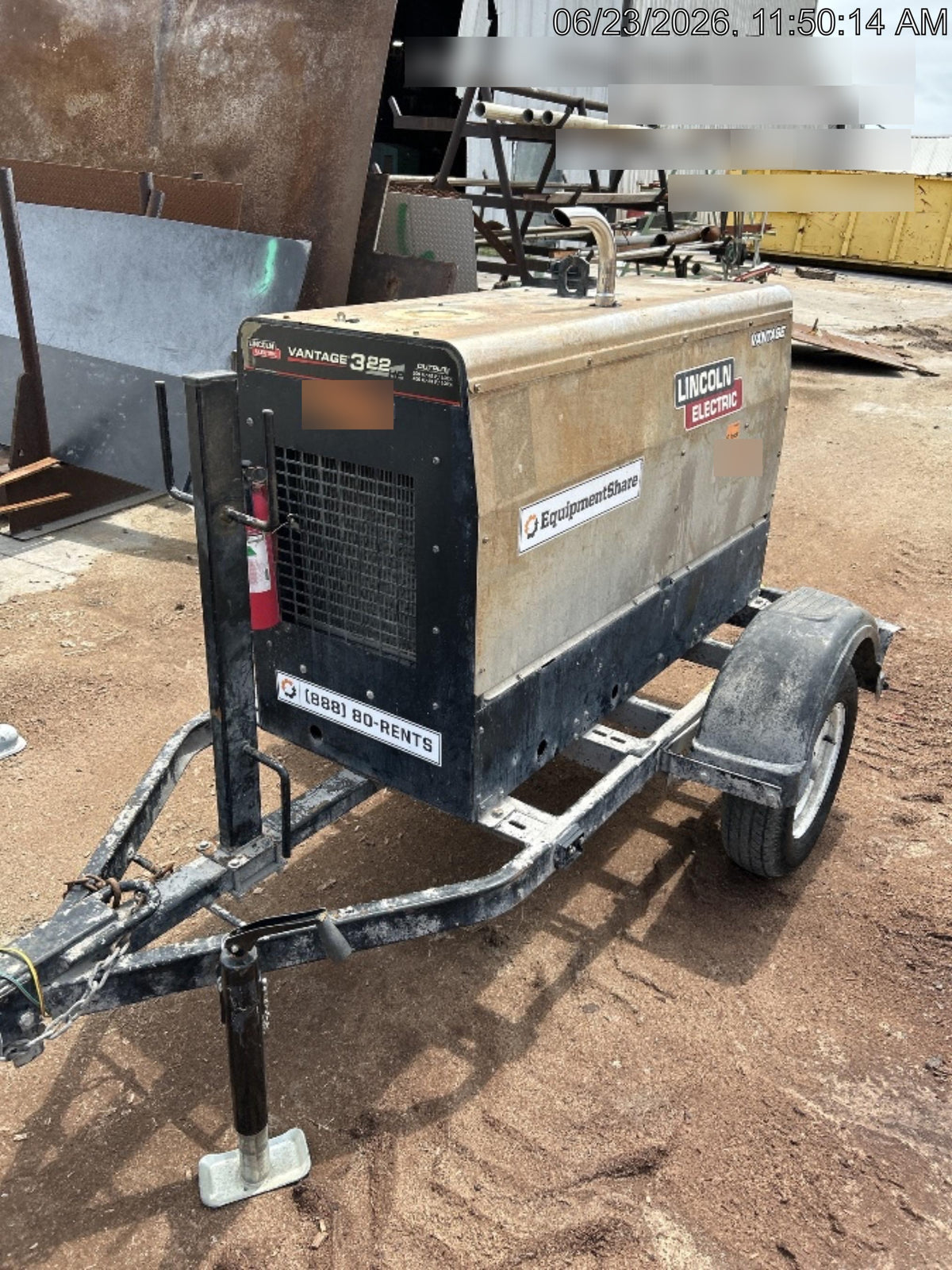 2019 Lincoln Electric Vantage 322 Ready-Pak 3, Two Wheel Trailer, Fender and Light Kit, Cable Rack