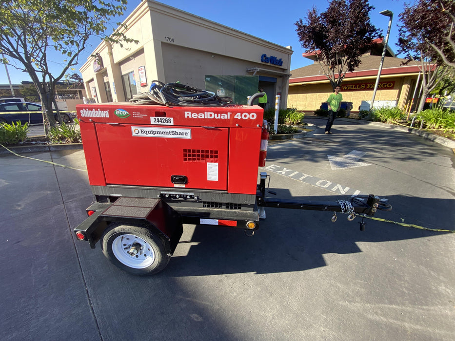 2022 Shindaiwa DGW400MDL Kubota D902 Engine, 23 HP, Dual Op Welder, Wire, Arc, Droop Stick, Tig, and CC Stick Functionality, Simulphase, 3 Phase and 1 Phase Gen Output, Single Axle NB Trlr, Slr Trckl Chrg 12V 12W, Fire Ext