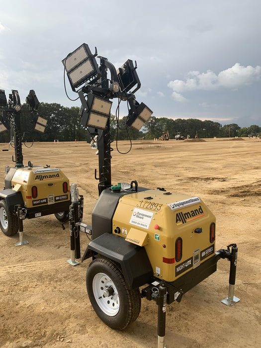 2021 Allmand NLV3GR (4) LED Light Fixture 350W, 23' Vertical Mast, 3kW Prime, Towable, Deep Sea L401, Leveling Jacks, Yanmar T4F 5.8hp