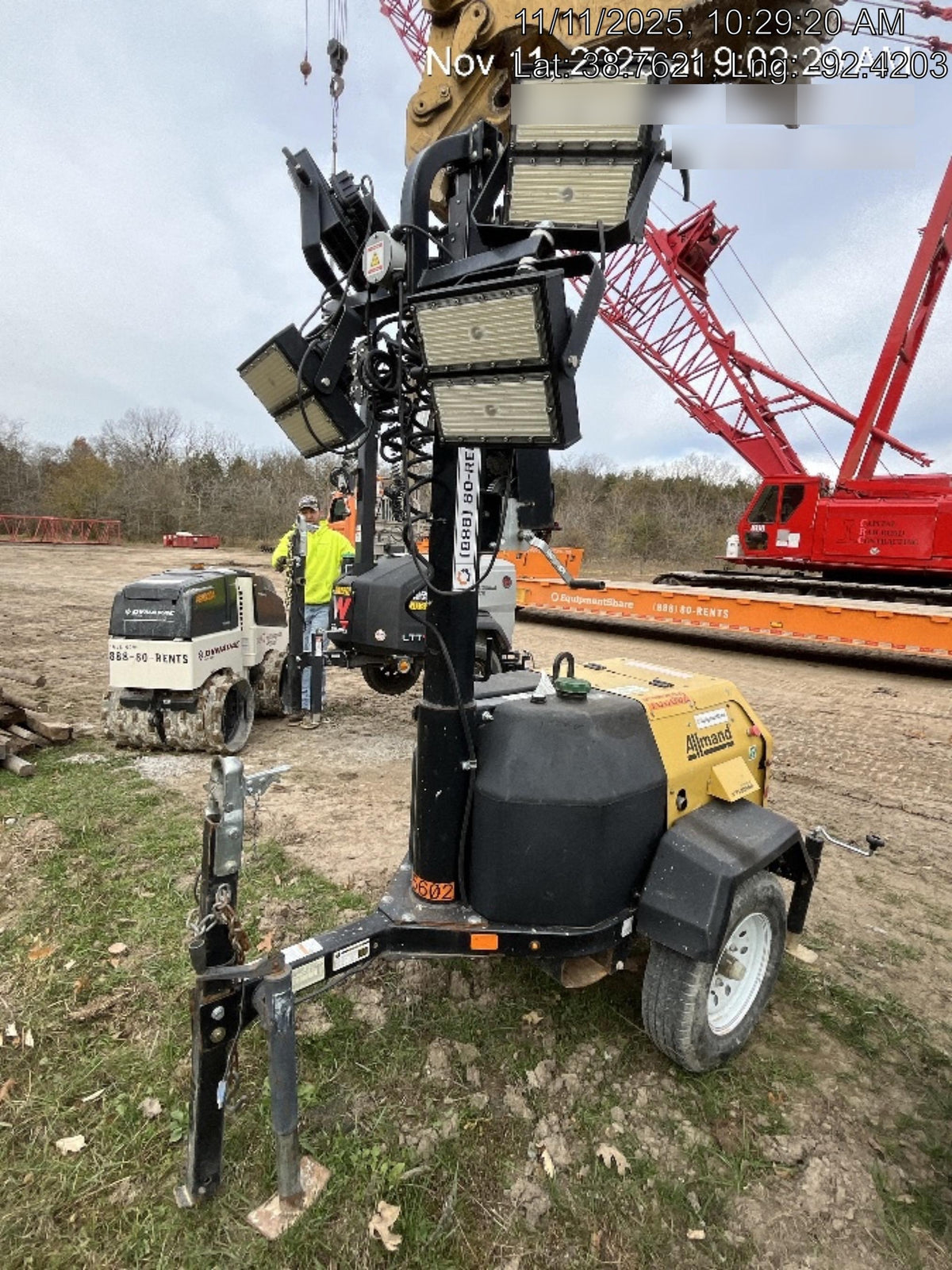 2021 Allmand NLV3GR (4) LED Light Fixture 350W, 23' Vertical Mast, 3kW Prime, Towable, Deep Sea L401, Leveling Jacks, Yanmar T4F 5.8hp
