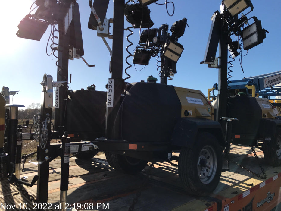 2022 Allmand NLV3GR (4) LED Light Fixture 350W, 23' Vertical Mast, 3kW Prime, Towable, ES Decals, T3