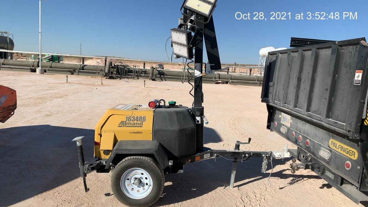 2021 Allmand NLV3GR (4) LED Light Fixture 350W, 23' Vertical Mast, 3kW Prime, Towable, Deep Sea L401, Leveling Jacks, Yanmar T4F 5.8hp